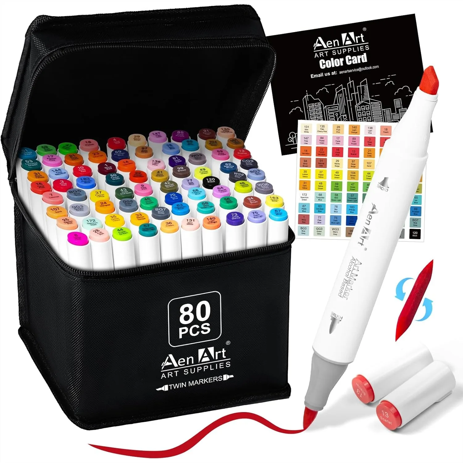 

80 Colors Alcohol Brush Tip Markers Dual Tip Art Marker Set With Carrying Case For Coloring Illustration Adult Book Drawing Sketching Painting