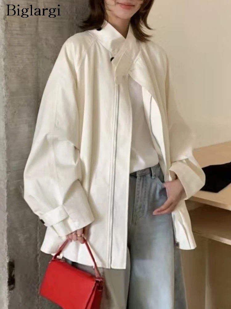 

Autumn Trench Coat Women Korean Style Loose Pleated Fashion Ladies Windbreak Jackets Casual Long Sleeve Woman Trench Coats