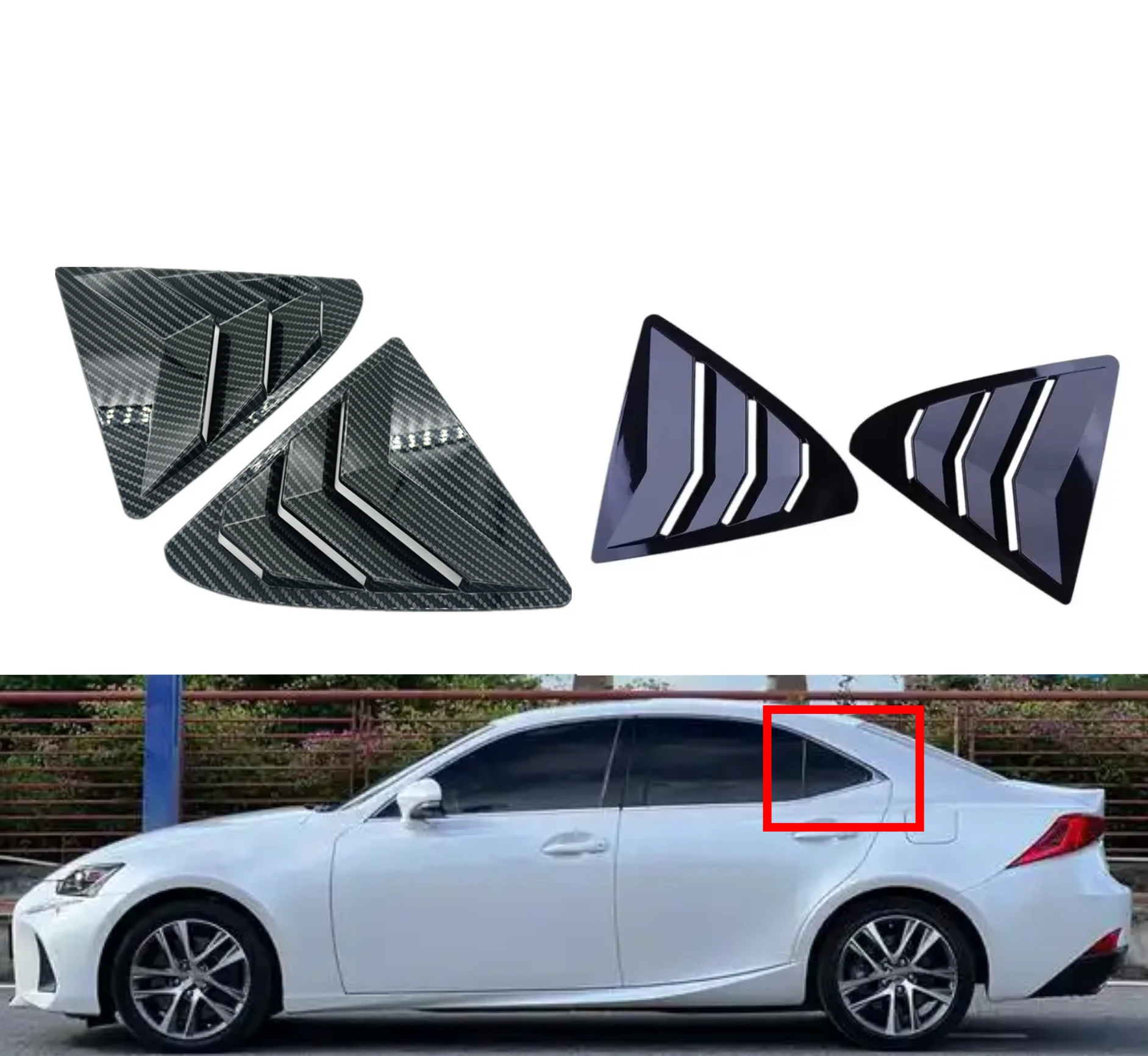 For Lexus IS300 IS250 200t 2013 2014 -2019 Car Rear Louver Window Side Shutter Cover Trim Sticker Vent Scoop ABS Carbon Fiber