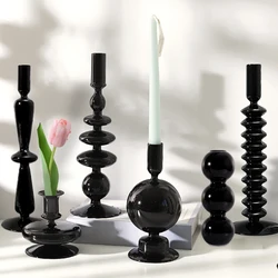 Vase à fleurs en verre noir, bougeoirs pour mariage, décoration de maison, ci-après, porte-chandelier, décor de salon moderne