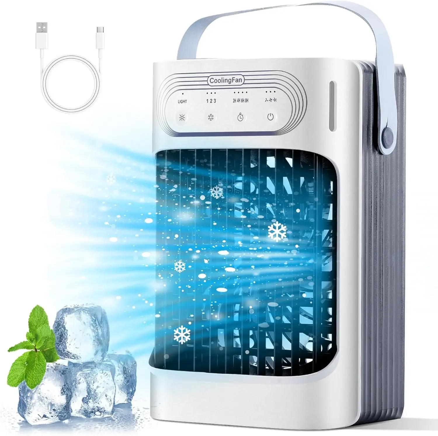 

Air Conditioner with 3 Powerful Cold Wind Speeds, 3 Levels Control, 7 Color-Changing Lights - 10W&900ml Tank, USB-Powered Evapor