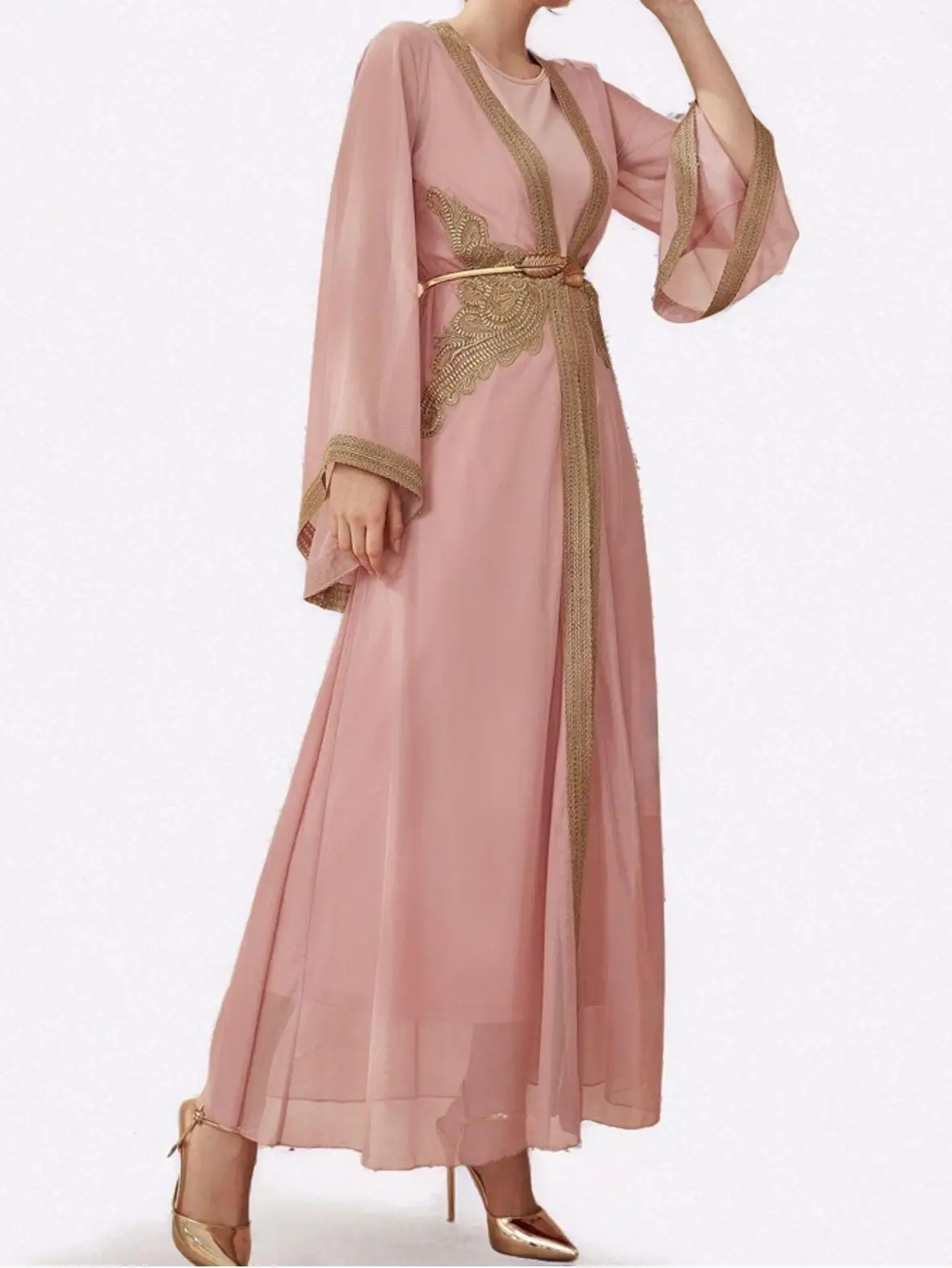 عيد المرأة ملابس مسلمة فستان متواضع سترة قطعتين مجموعة رداء طويل رمضان كيمونو جلابية كيبيا تركيا قفطان فام عباية