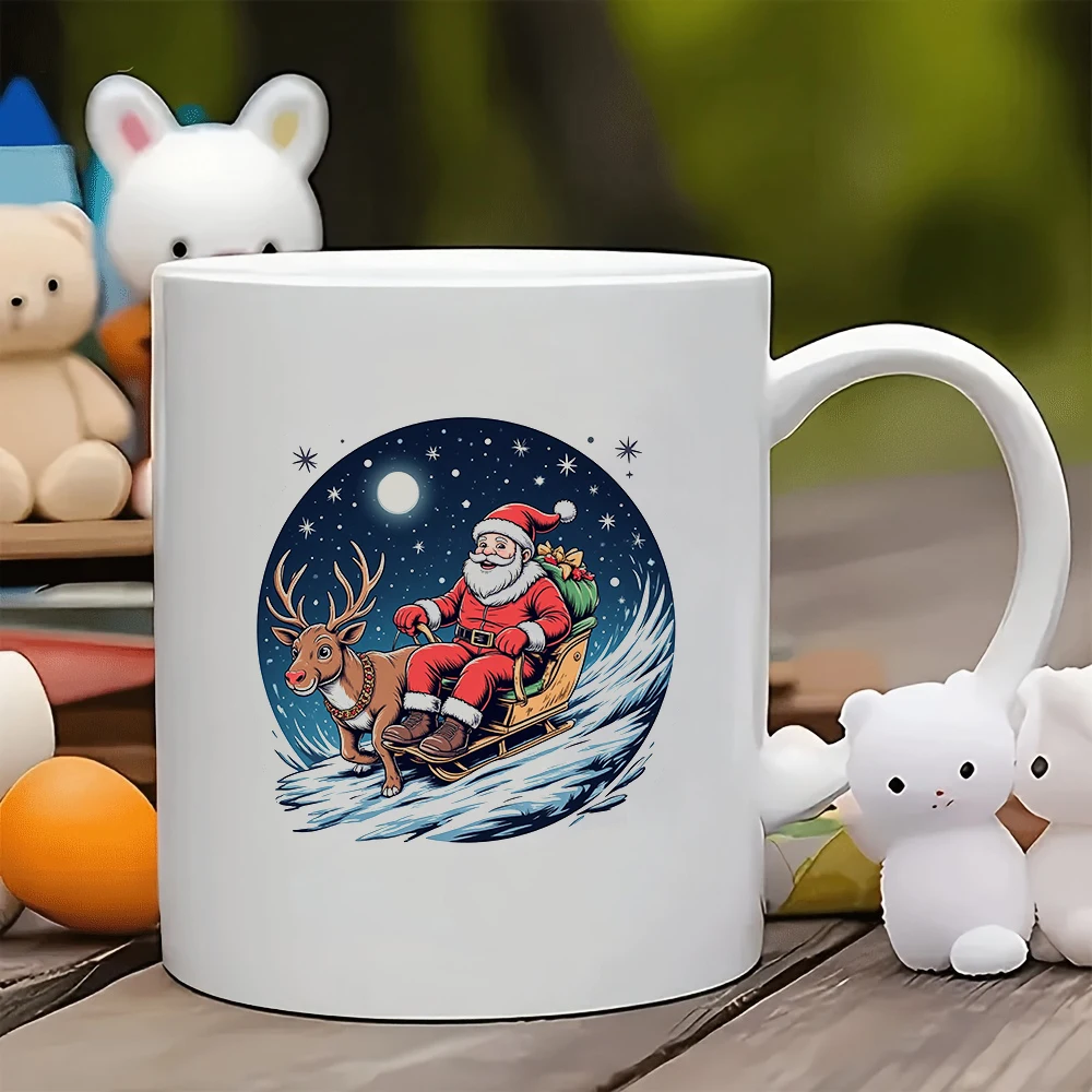 

11oz cartoon Santa Claus sleigh mug kids cup for family office Christmas gift warm Christmas atmosphere golden bell reindeer