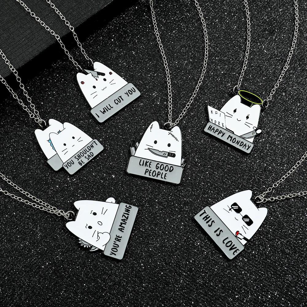 Creative Cartoon Animal Cat Pendant Necklace fashion Letter Cute Playing Cool Knife Jewelry Accessories