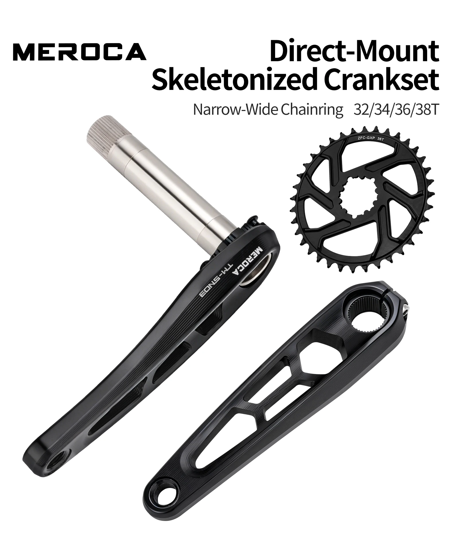 MEROCA MTB Kurbelgarnitur CNC Hohlgeschmiedeter Kurbelarm 3-Bolzen-Direktmontage-Kurbelgarnitur 3mm Offset 32T-38T 165/170mm Mountainbike-Kurbel – Detail 1