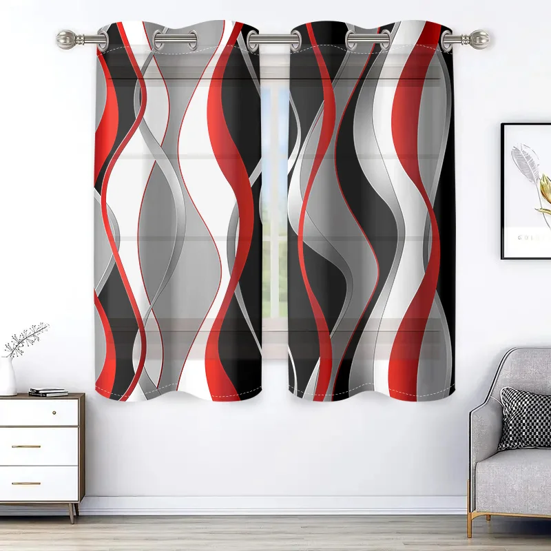 2 pieces, modern art abstract red, white, gray, black striped curtains - semi blackout - living room, bedroom, home decoration