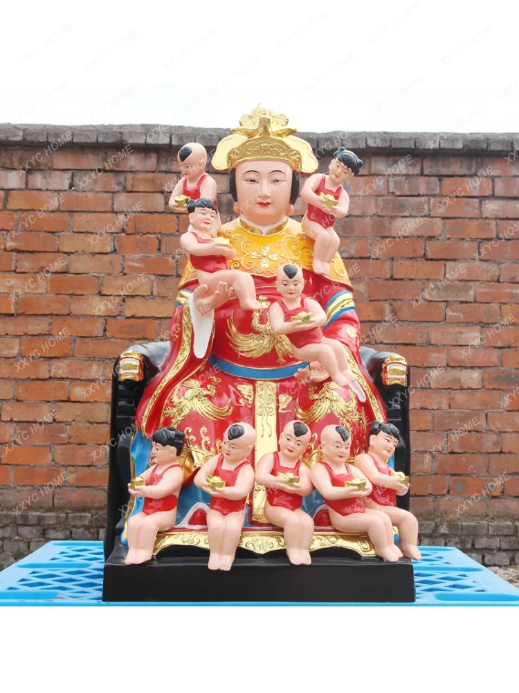 Gift Mother Statue Resin Fiberglass Buddha Statue Nine-Child Mother-Child Mother-Child Gift Mother-to-Child Grandma Golden