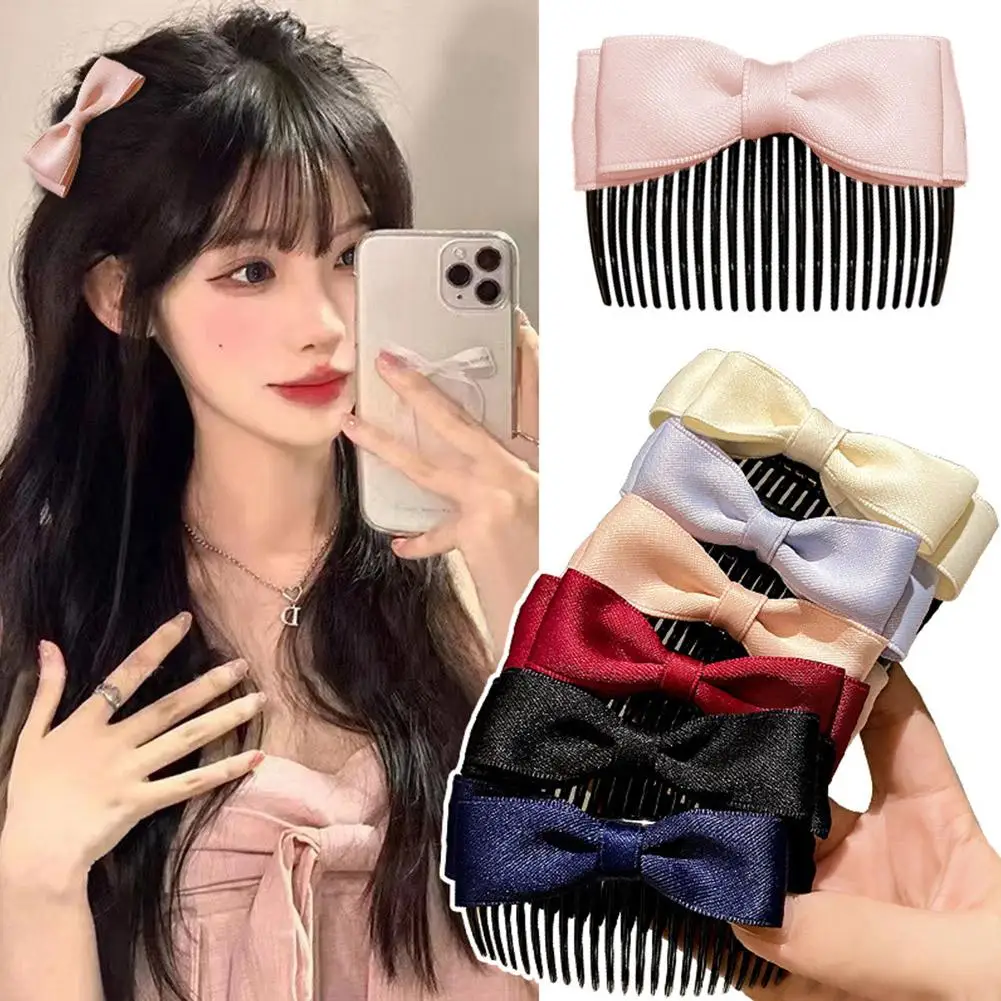 Princess Style Insert Comb Clip Women Girls Sweet Bangs Clip Head Bow Back Hair Accessories Hair Cute Headdress Hairpins Co A6O8