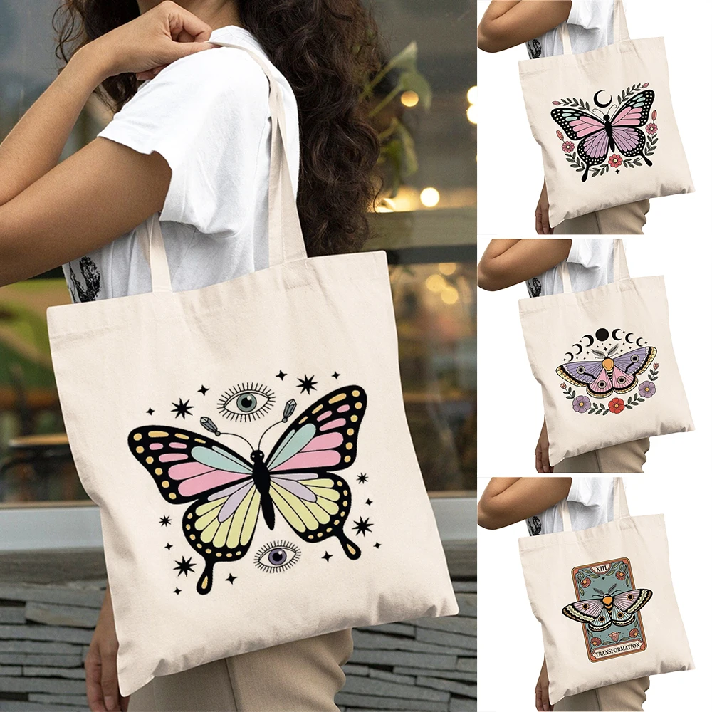 

Fashion Moth Lady Shopping Bags Moth Feather Women Daily use Shoulder Handbag Butterfly Mushroom Wreath Girl Shopper Bag 40x45cm