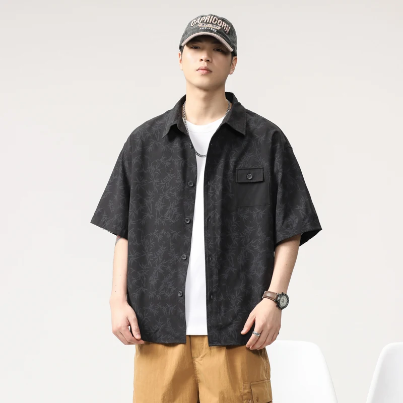 

Summer New Sle Casual Loose Fit ort Sve Men's irt Floral Embroidery Turn-down Collar Vintage High-end Feeling