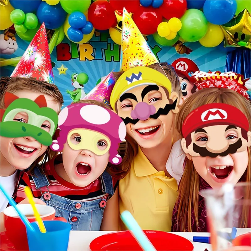 12Pcs Mario Mask Birthday Theme Party Decoration Set Cosplay Prop Super Mario Half Face Mask Halloween Dress Up