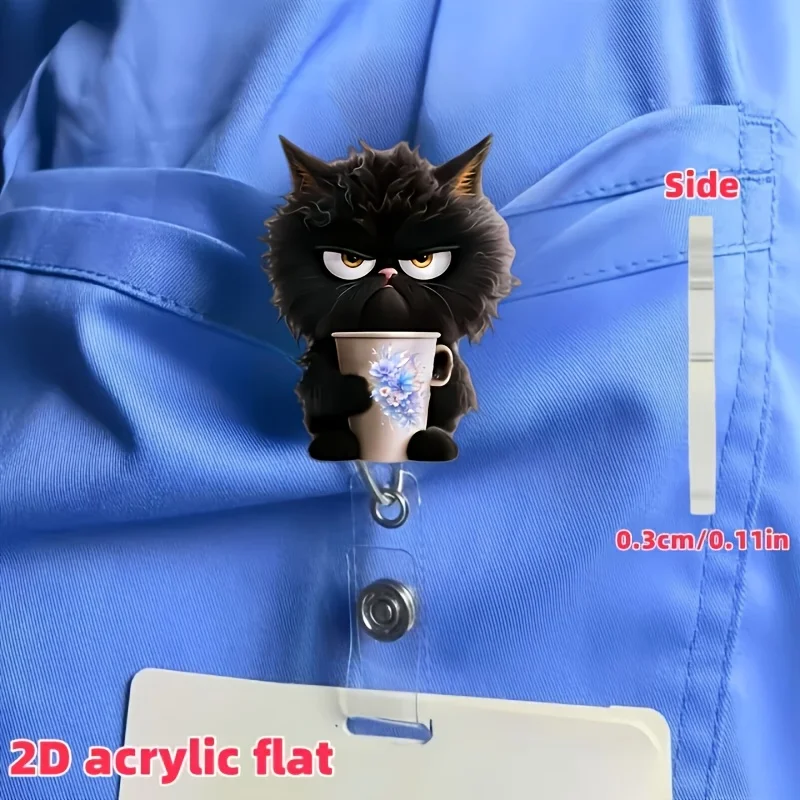 1pc cute cat Retractable Badge Reel with Metal Clip，360° Swivel Hook, For Nurses / Office / Corporate / Events/ Office Workers