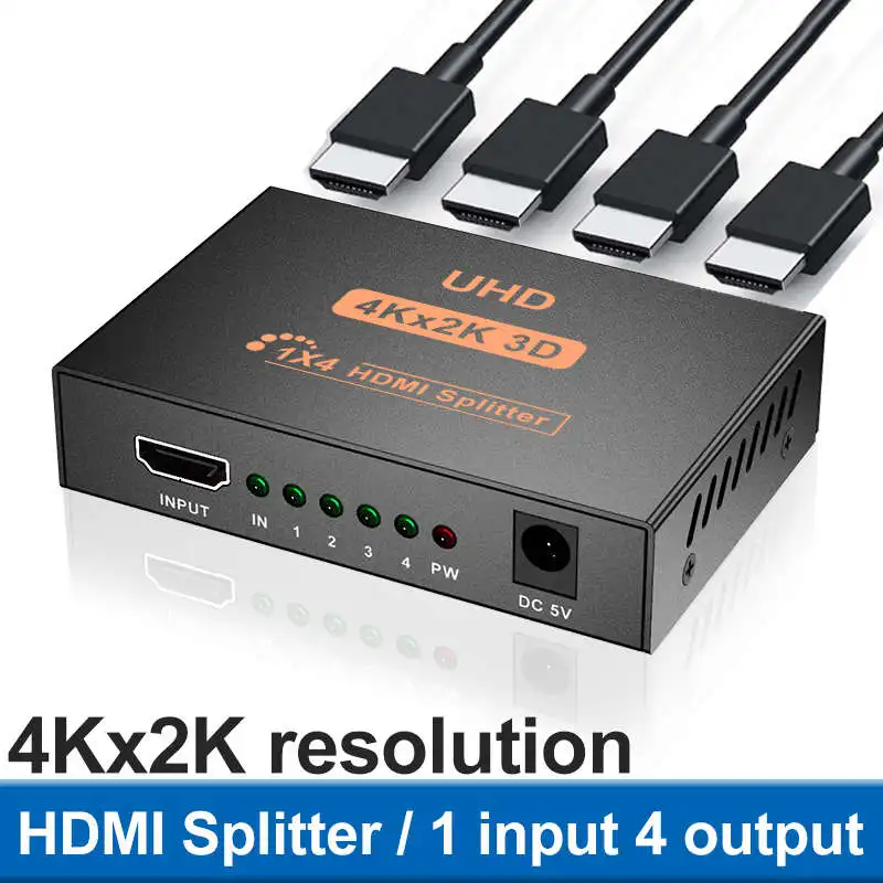 1 x 4 HDMI-compatible Splitter Converter 1 In 4 Out HDMI 1.4 Splitter Switcher HDCP 4K 1080P Dual Display for PS3 HDTV DVD Xbox