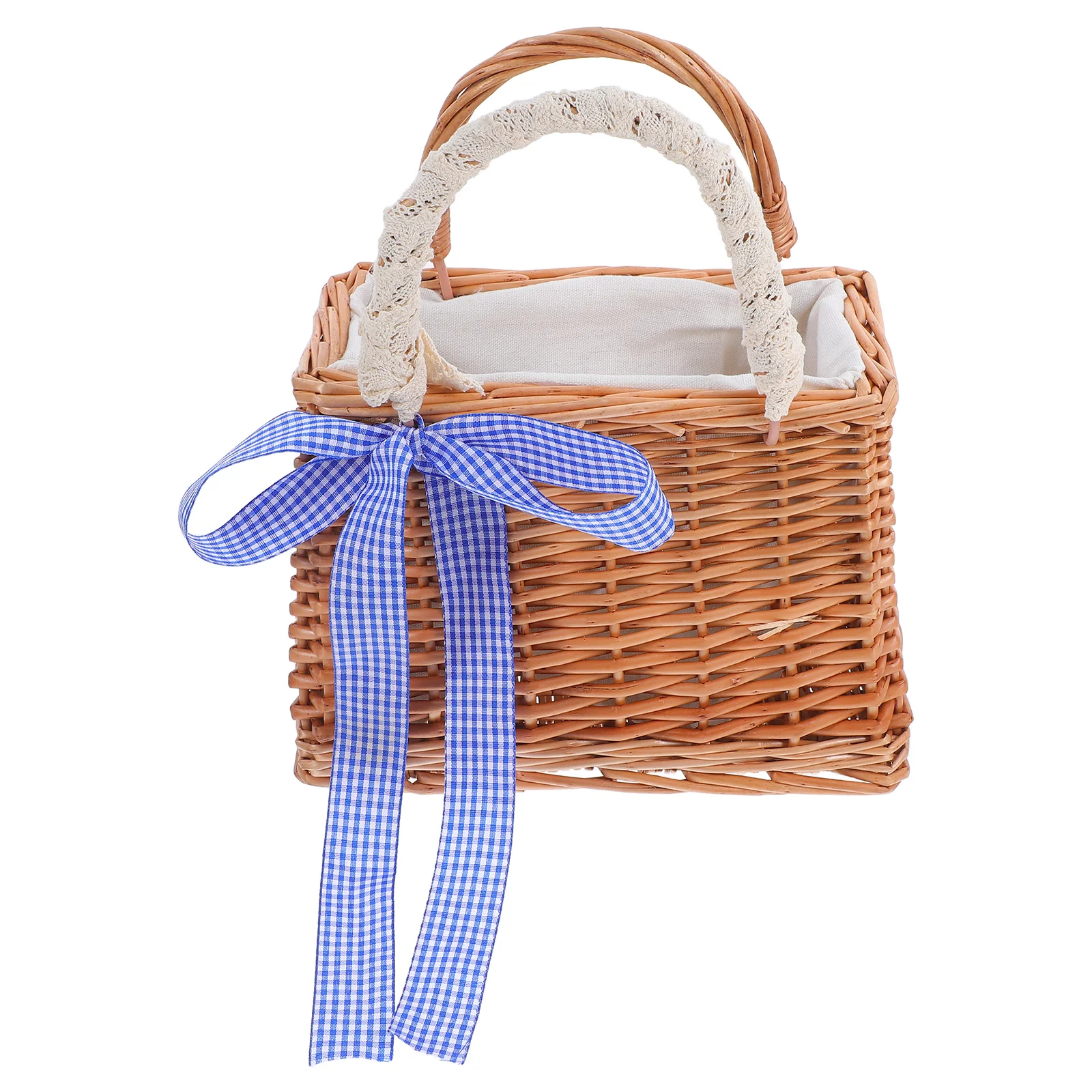 

Rattan Flower Basket Square Wicker Baskets Handheld Pot Small Shopping Beach Tote Storage Gathering Basket Home Storage
