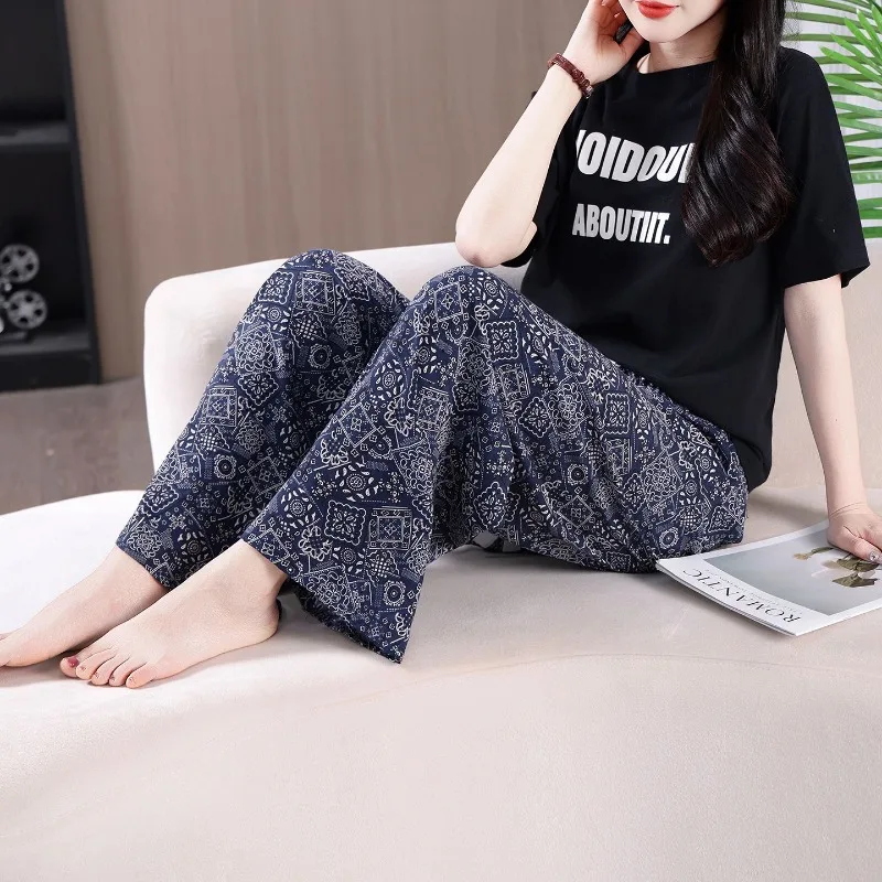 

Women's Cotton and Silk Extended Trousers Can Be Worn Outside Trousers Artificial Cotton Pajama Pants Home Loose Wide-leg Pants