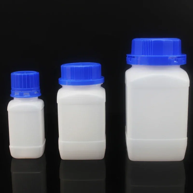 100/250/500/1000ml Plastic sampling square bottle with wide mouth and blue lid, with inner cushion cover