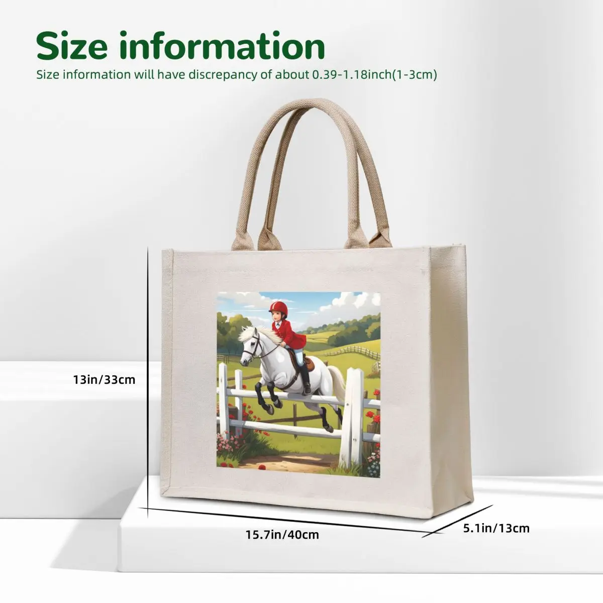 White pony with girl rider jumping a fence Tote Bag women bag bag for beach Canvas for women great