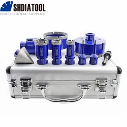 SHDIATOOL 10pcs Diamond Drilling Milling Tool 6/6/20/25/35/50/75/100mm Drill Bits+50mm Bevelling Chamfer+Adapter Tile Granite