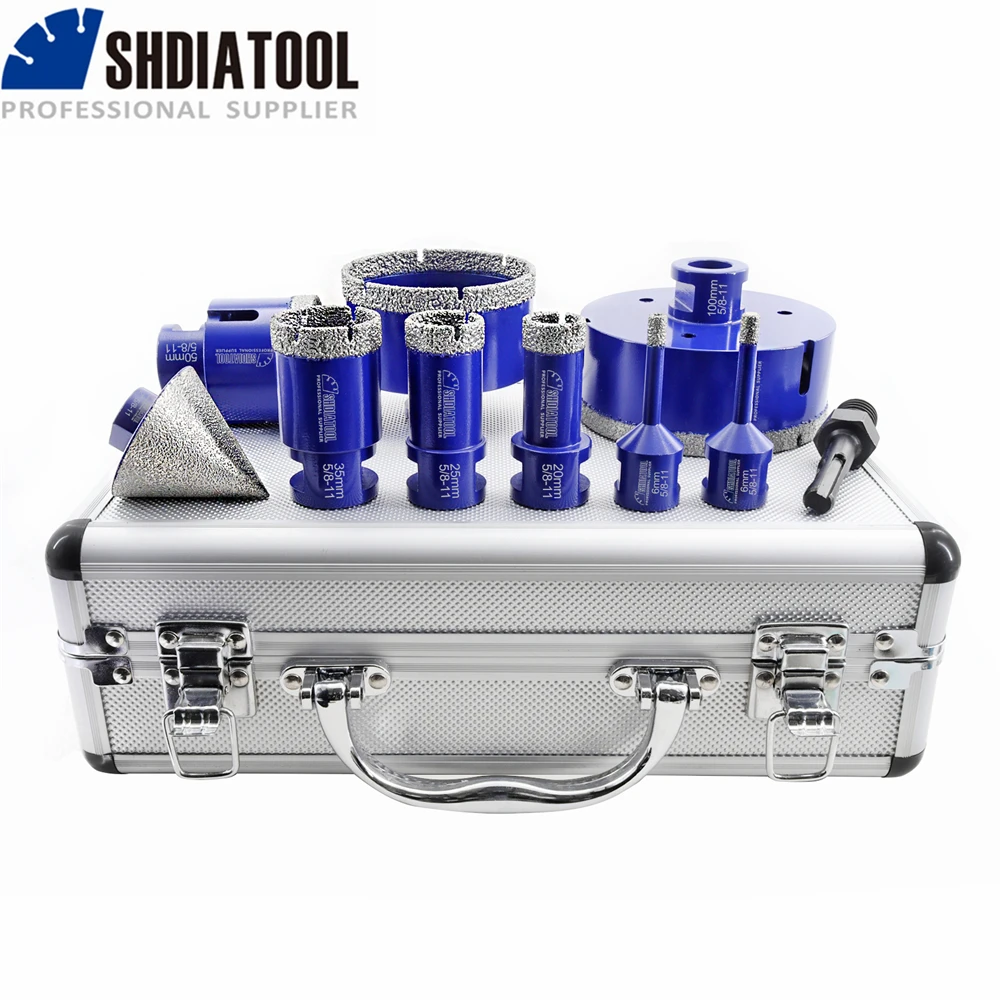 Shdiatool-diamond Drilling Milling Tool Drill Bits Plus 50 mm Bits Chanfro Chanfrado Telha do Adaptador Granito 20 25 35 50 75 100 mm Peças 10