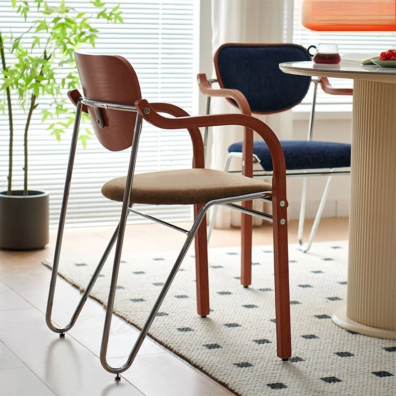 Medieval style solid wood backrest dining chair fabric soft bag home armchair cafe library simple design chair