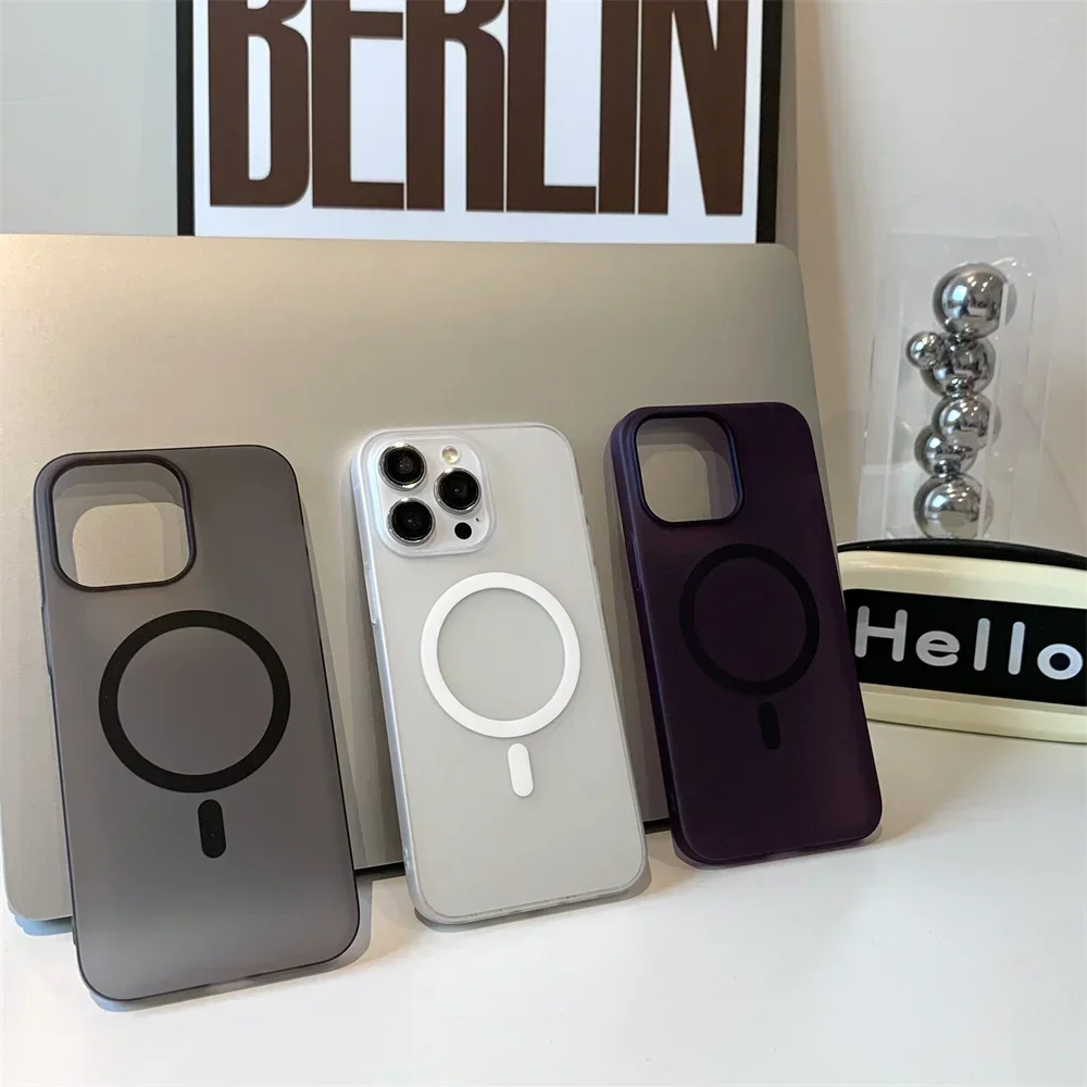 

Matte Ultra-Thin for Magsafe Case For iPhone 16 15 14 13 12 11 Pro Max Plus Magnetic Wireless Charger Hard PC Translucent Cover