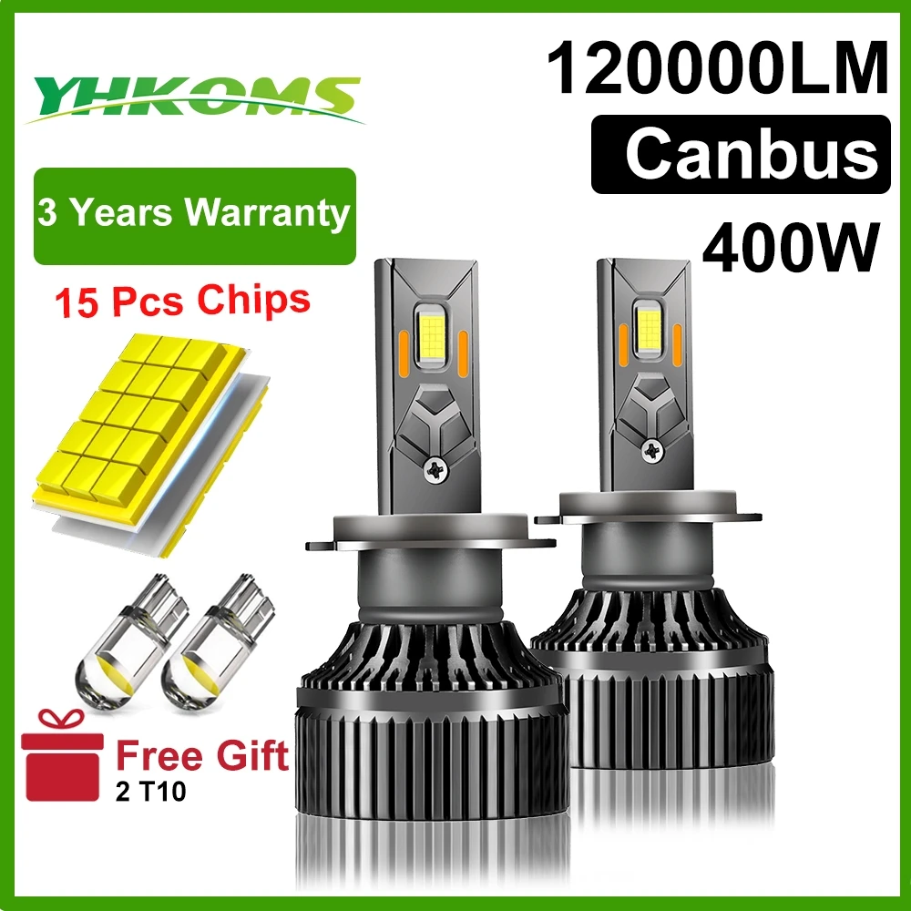 

YHKOMS 400 Вт 120000 LM Canbus H4 H7 H1 LED H8 H9 H11 9005 9006 9012 HB3 HB4 Автомобильные светодиодные фары Авто противотуманные фары Светодиодные лампы 6000K 12V