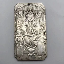 Old Chinese Money God Tibet Silver thanka amulet Metal Plate