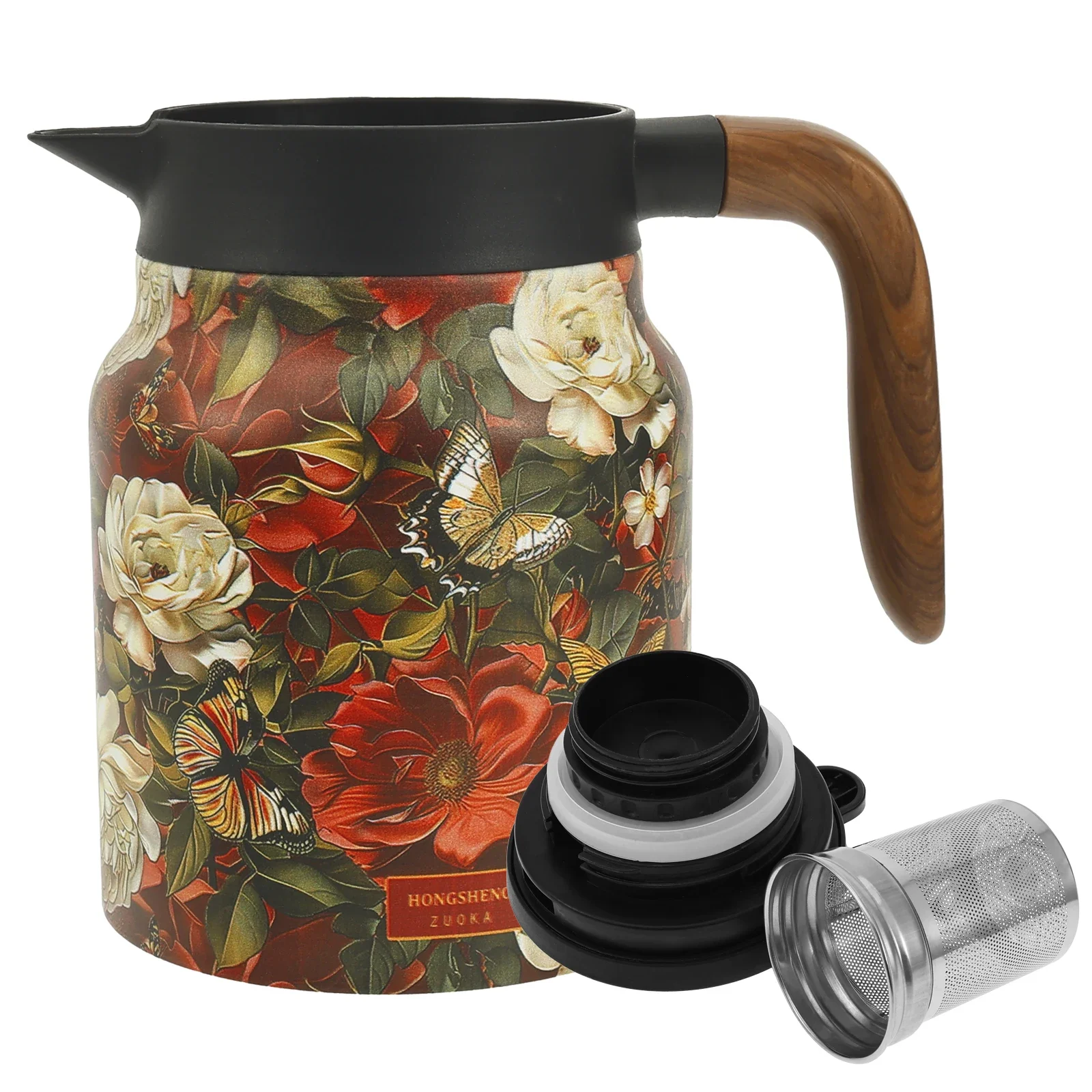 

Vintage Floral Teapot Stainless Steel Insulated Tea Pot Built-in Infuser 1000 ml/33.82oz Thermal Carafe with Lid for Hot Drinks