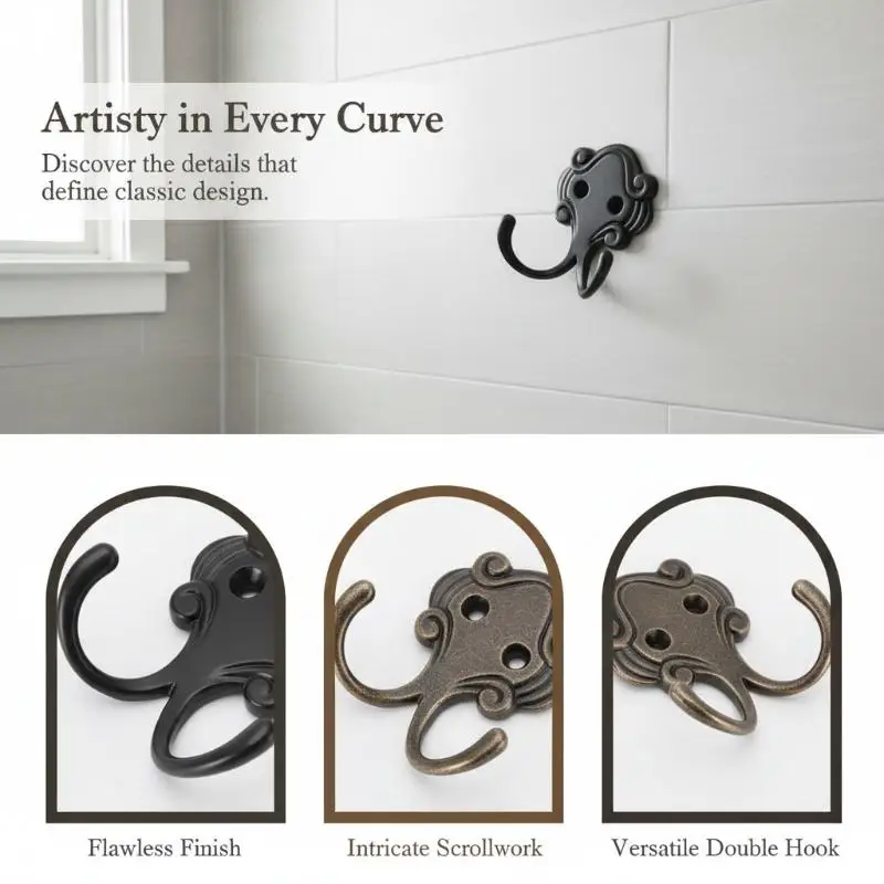 1Pcs Antique Double Head Coat Hat Bag Hanger Zinc Alloy Double Prong Hooks With Screws Portable Multifunctional Wall Hanging