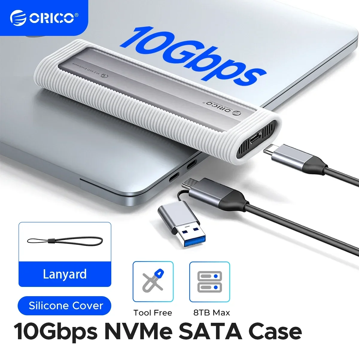 ORICO M.2 NVMe SATA SSD caja USB externo sin herramientas 10Gbps M.2 NVMe a adaptador USB compatible con UASP para PCIe NVMe y SATA SSD