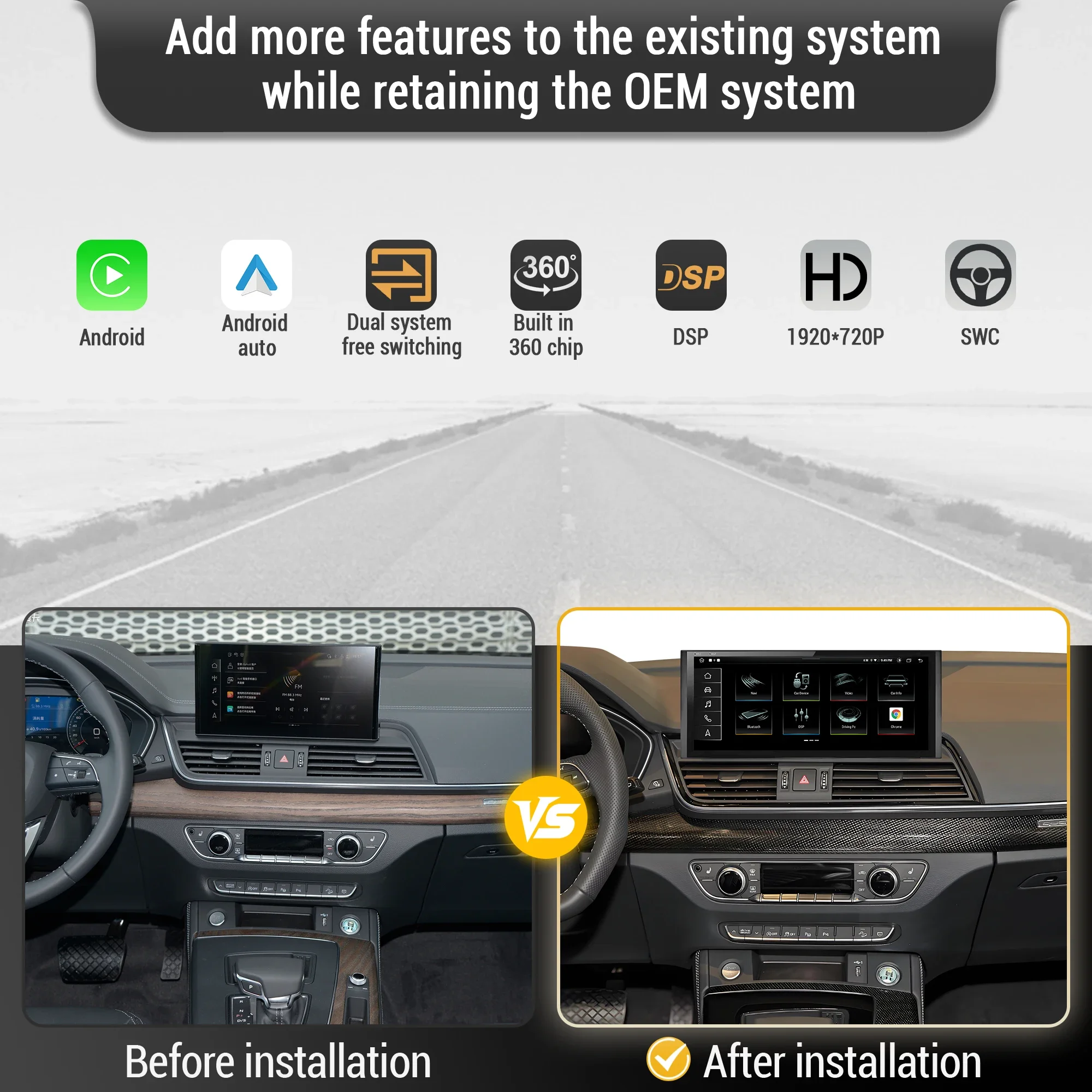 10.25 inch Android 13 For Audi Q5 2018-2020 Car Radio Wireless Bluetooth Carplay Qualcomm Snapdragon 680 Touch Head Unit Screen