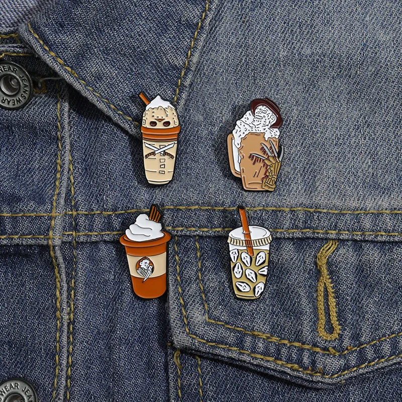 Cartoon chocolate milk tea cup Skull brooch Halloween series Alloy badge Beautifully designed bag accessory pins wholesale Gift