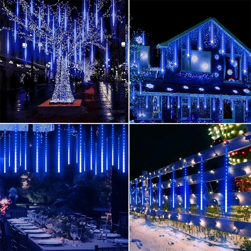LED Meteor Shower Street String Lights AA Battery Powered Christmas Light Decor House Eave Outdoor Indoor Wedding Party Garden