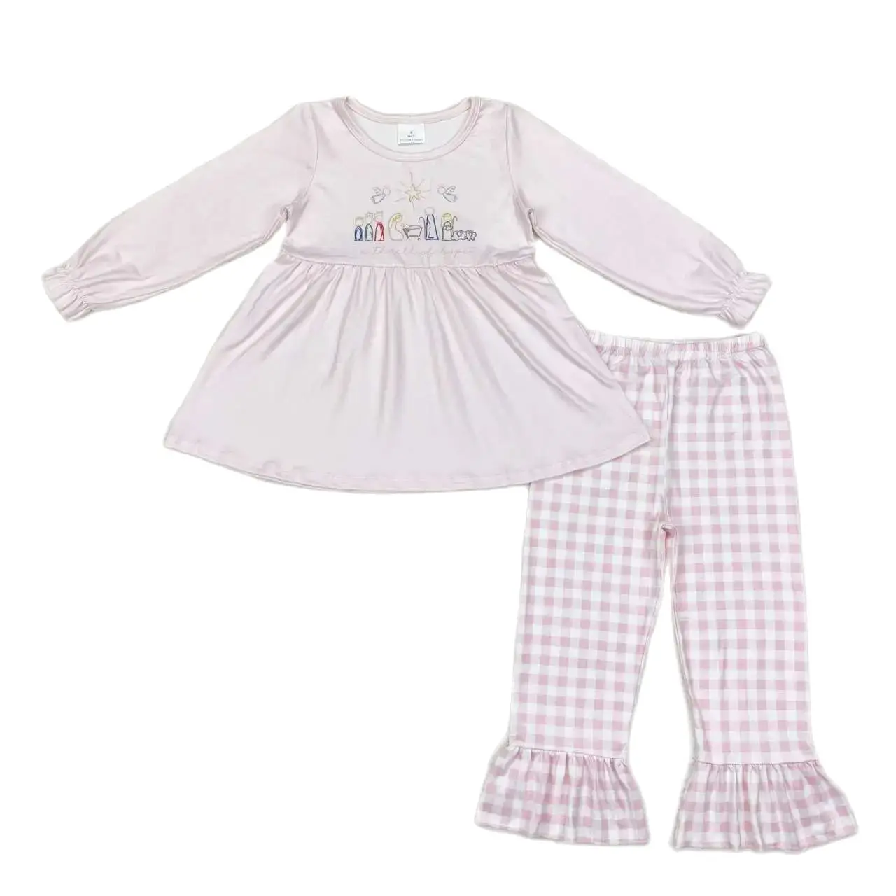 

GLP1225 Kids Girl Autumn Outfit Sets Long Sleeves Top Jesus Pink Print With Trousers Children Clothes