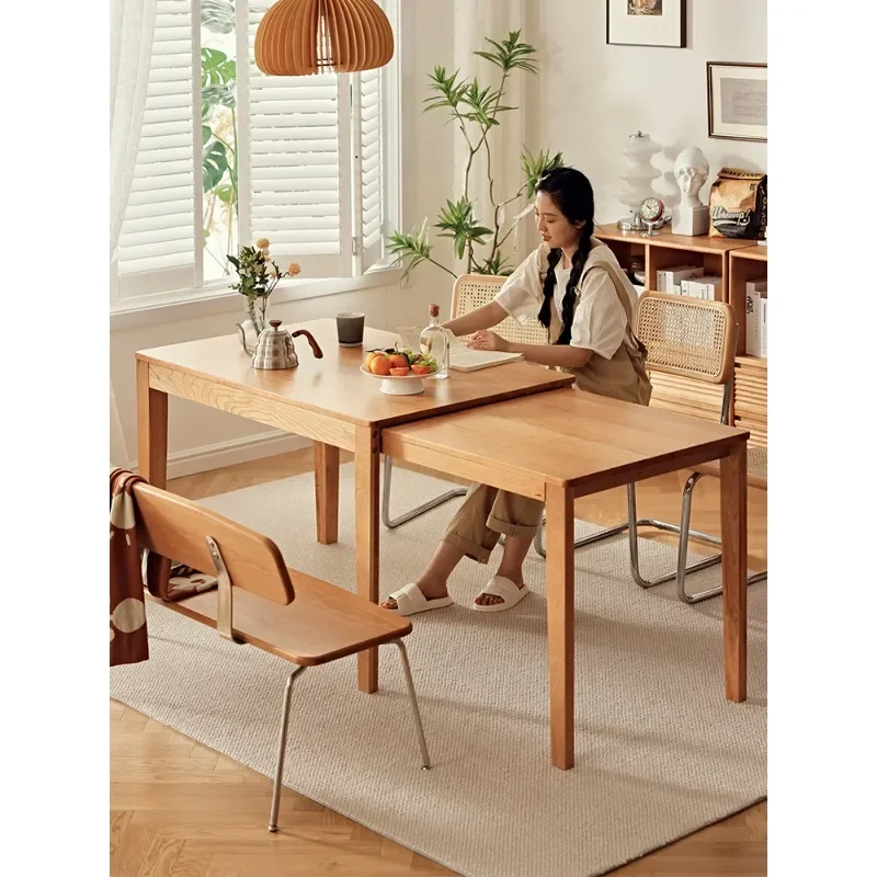 Japanese solid wood retractable high and low small unit dining table, chair island platform, log pull-out simple dining table