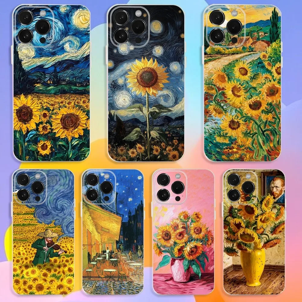 

Van Gogh Starry Night Sunflower Phone Case For iPhone 16,15,14,13,12,11 Pro,Max,Plus,X,XS,XR,SE,Mini Transparent Silicone Soft
