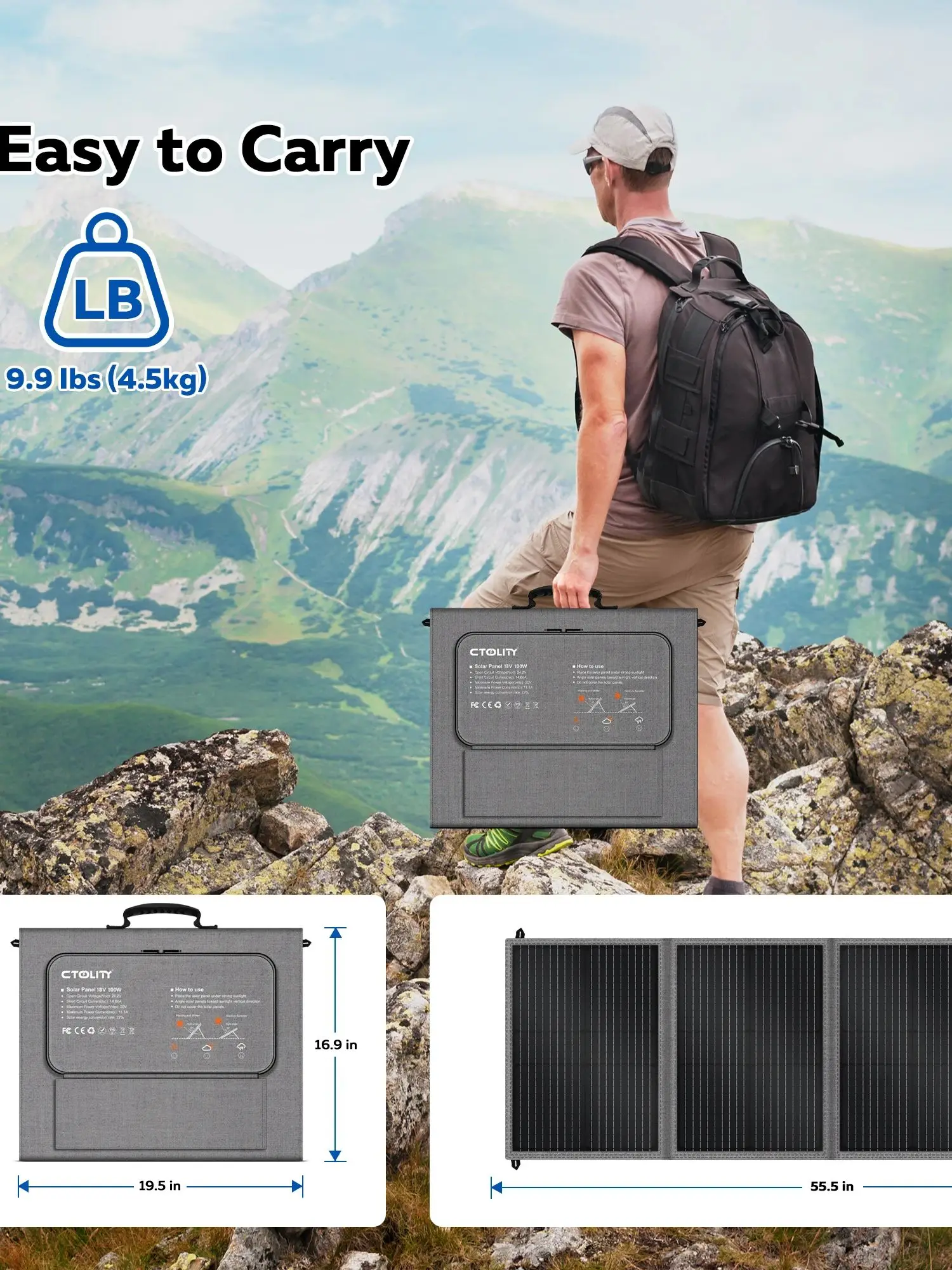 CTOLITY 100W 200W 20,5V Flexibles Solarpanel 36W 14V Tragbare Faltbare Tasche 23% Effizienz Energiespeicher USB Typ-C für Powerstation Powerbank