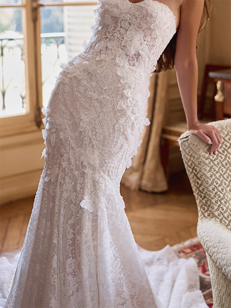 أنيقة الحبيب يزين بلا أكمام الطية حورية البحر فساتين زفاف العروس أثواب الزفاف حسب الطلب