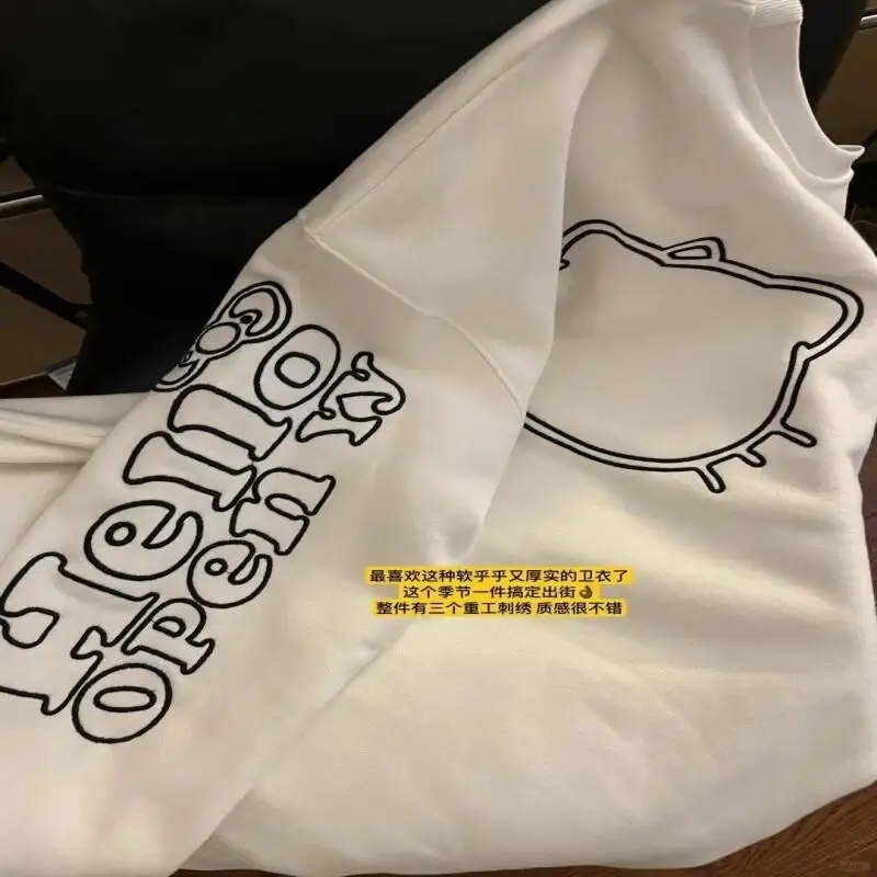 Felpa con cappuccio Sanrio nuova Felpa con cappuccio Hello Kitty stile dolce maniche lunghe larghe colletto tondo ragazza stampa felpa con cappuccio stile primavera e autunno