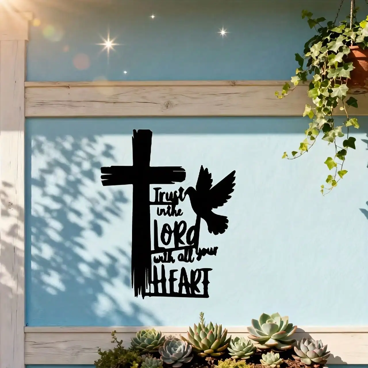 Black Cross Dove Lord Is My Heart Iron Wall Art Religious Metal Sculpture Housewarming Christmas Gift Ornament