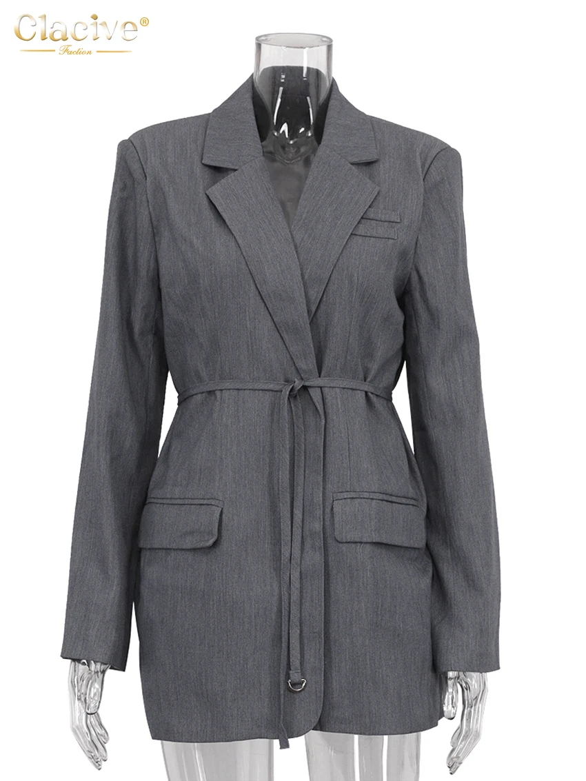 Clacive Mode lose blau Büro Frauen Blazer elegante Revers Langarm Blazer lässig klassische Schnür-Top weibliche Kleidung