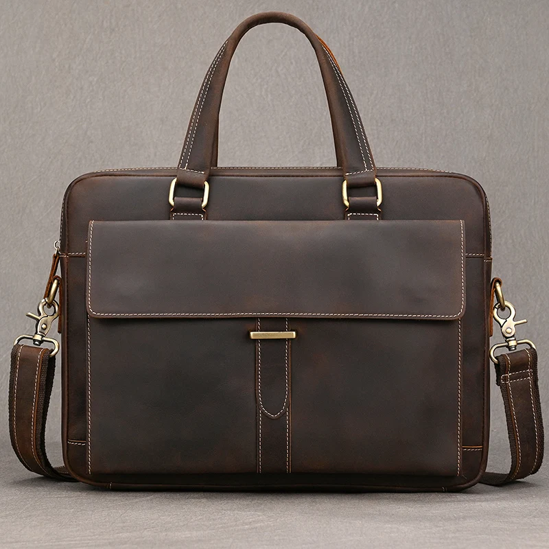 Genuine Leather Briefcase For Men Male Cowskin Laptop Business Handbag Vintage Style Crazy horse leather Shoulder Crossbody Bag