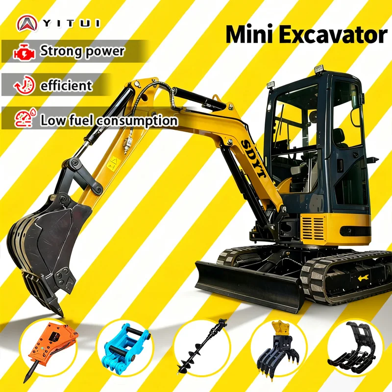 Can Dig Frozen Soil Mini Excavator Multifunction Multiauxiliary Tools Large Arm Side Swing Mini Excavator Customized