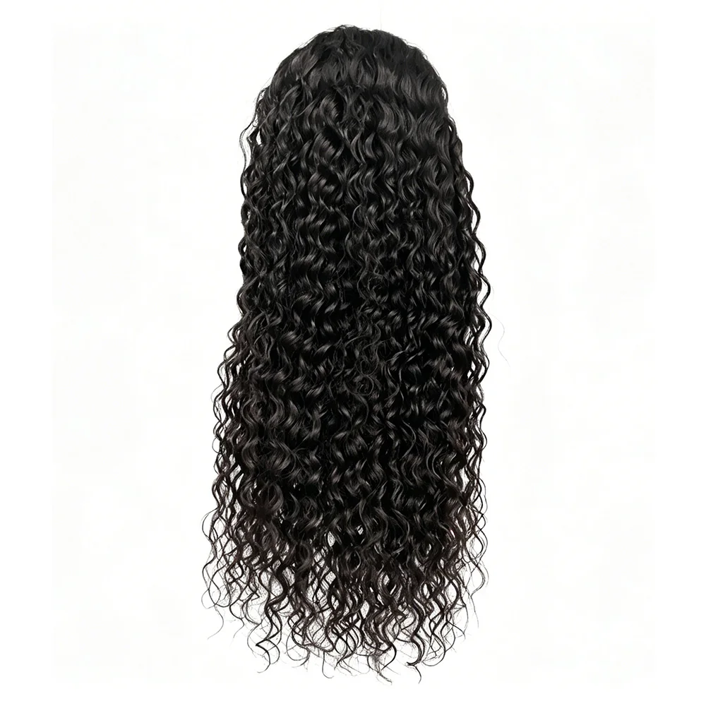 

46 Inch 13x6 HD Transparent Lace Front Deep Wave Wig Brazilian Virgin Human Hair Natural Black 200 Density Soft Smooth Real Hair Wig Daily Party Styling Hair For African American Women