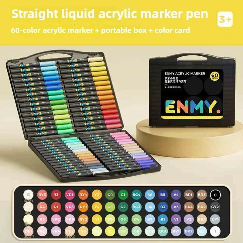 ENMY Black Box Direct Flüssige Acrylmarker mit Papier, 24–80 Farben, weicher Kopf, bunter Malstift, DIY-Farbmarker