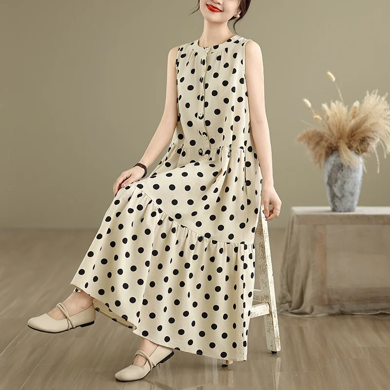 

Весна-лето, новая юбка-тортик, свободная длинная хлопково-льняная юбка большого размера с высокой талией и принтом, круглое платье Ne Dr