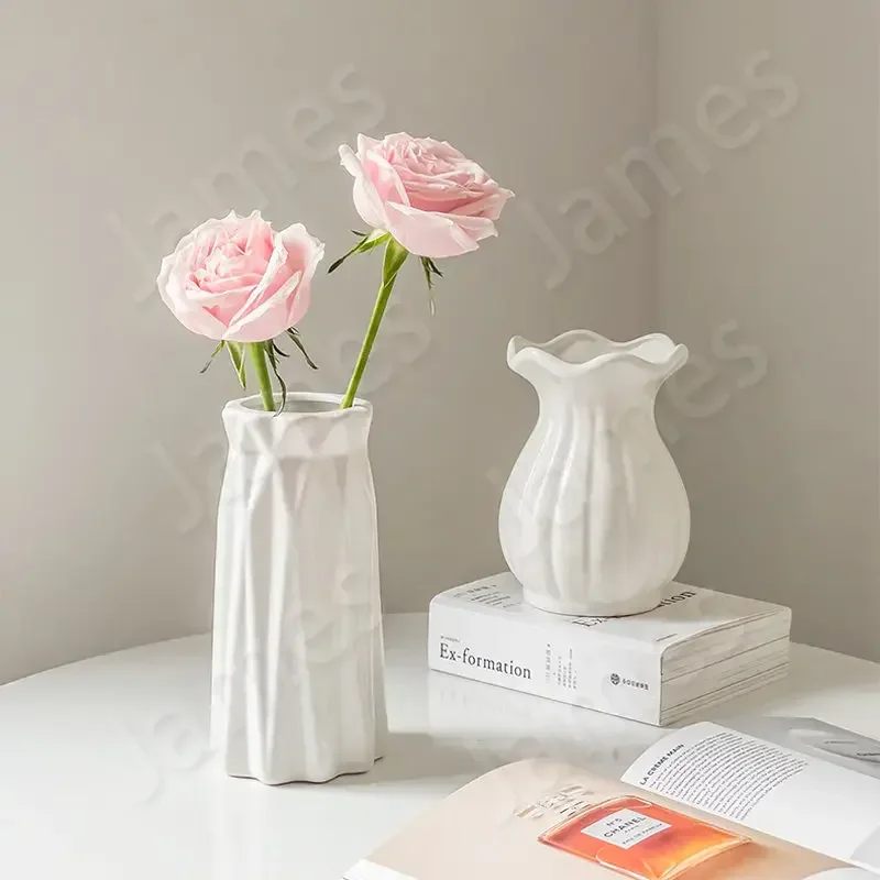 

Vases Simple Solid Color Retro Vases Ceramic Vase Decorations Living Room Floral Decoration Desktop Office Decoration Flower Pot