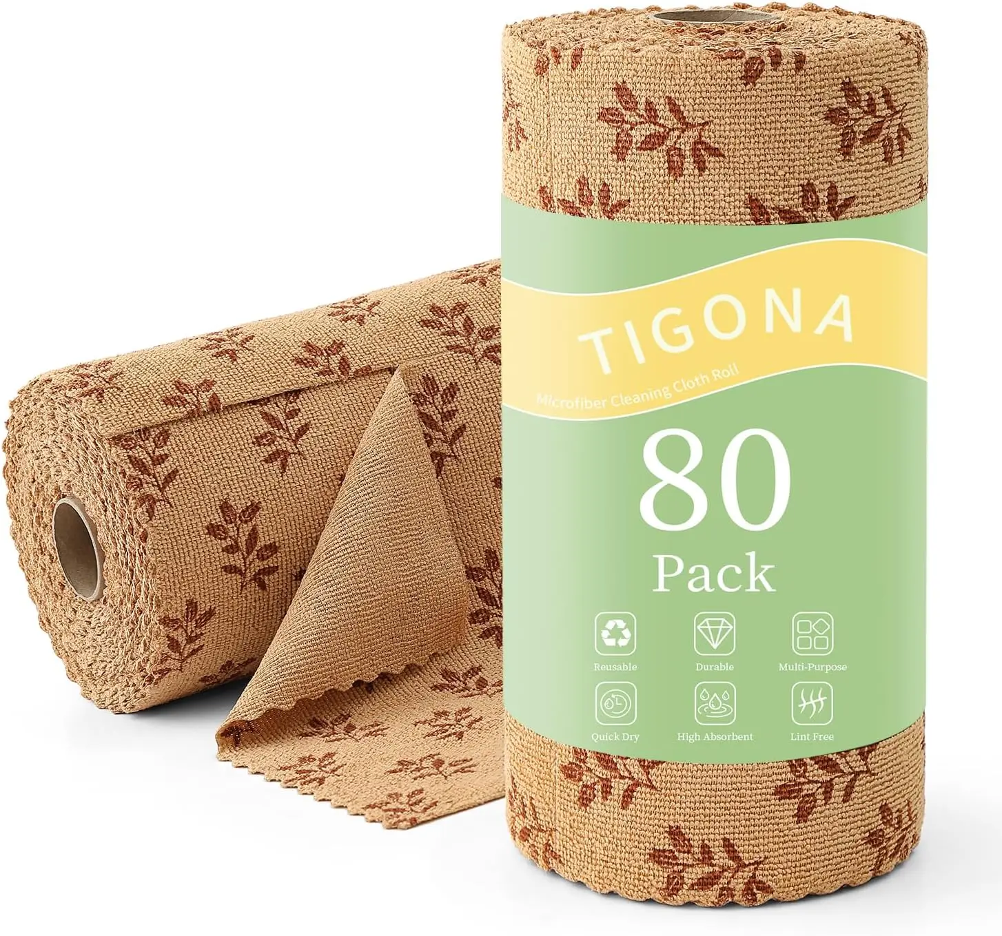 

80 Pack Microfiber Cleaning Cloth Roll, Lint Free Tear Away Reusable Towels, Washable Shop Rags for Car Kitchen Window