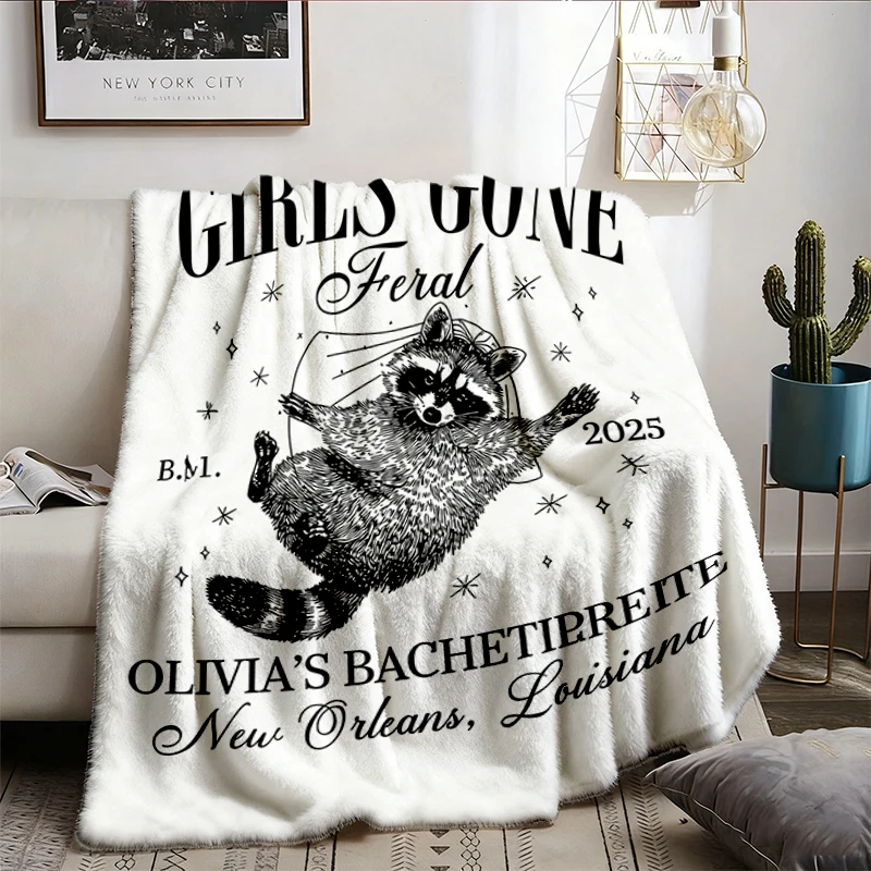 Gone Feral Raccoon Bachelorette Party Flannel Blanket, Feral Raccoon Bride Flannel Throw, Matching Bridesmaids