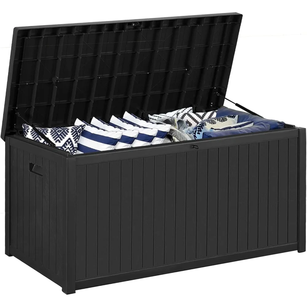 

120 gallon outdoor storage box, waterproof, lockable large resin deck box, courtyard furniture storage container